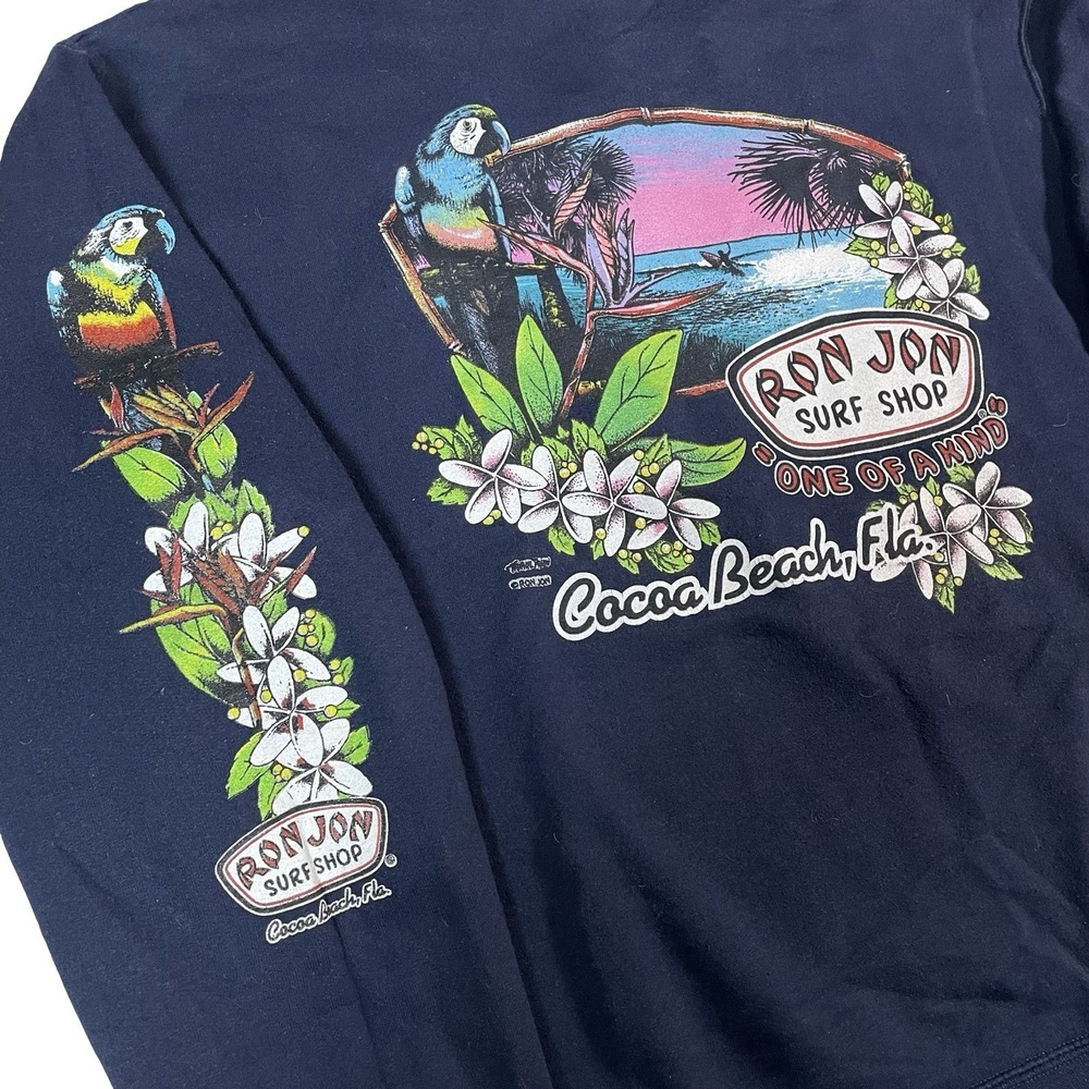 Ron Jon Surf Shop Crewneck Sweatshirt Mens M Floral Hawaiian Cocoa Beach Blue - Picture 2 of 9